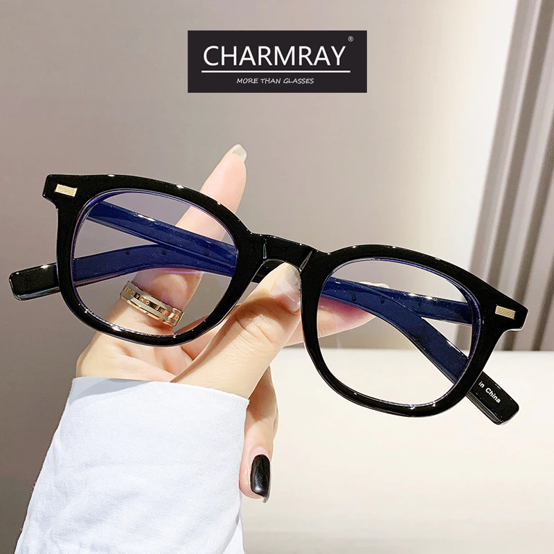 Charmray Kính mắt khung nhỏ Hàn Quốc dành cho nam và nữ TR90 Đèn xanh chặn ống kính có thể thay thế