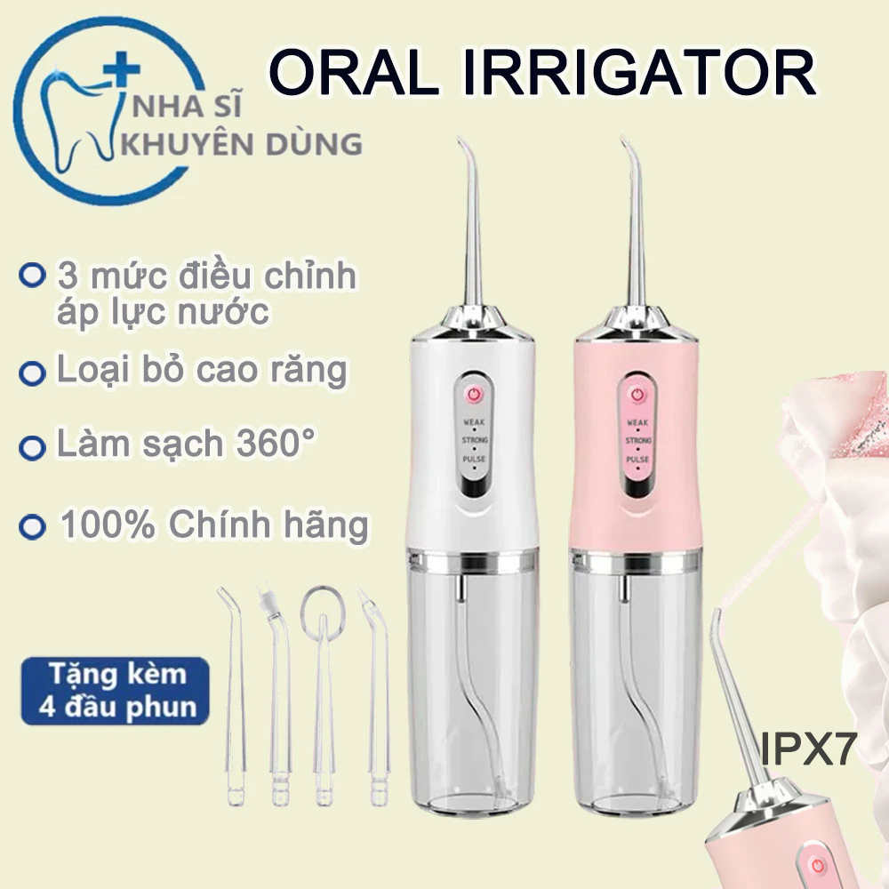 Máy tăm nước quốc tế, nha sĩ khuyên dùng, loại cao răng, 4 đầu phun, dung tích 230ml, cầm tay