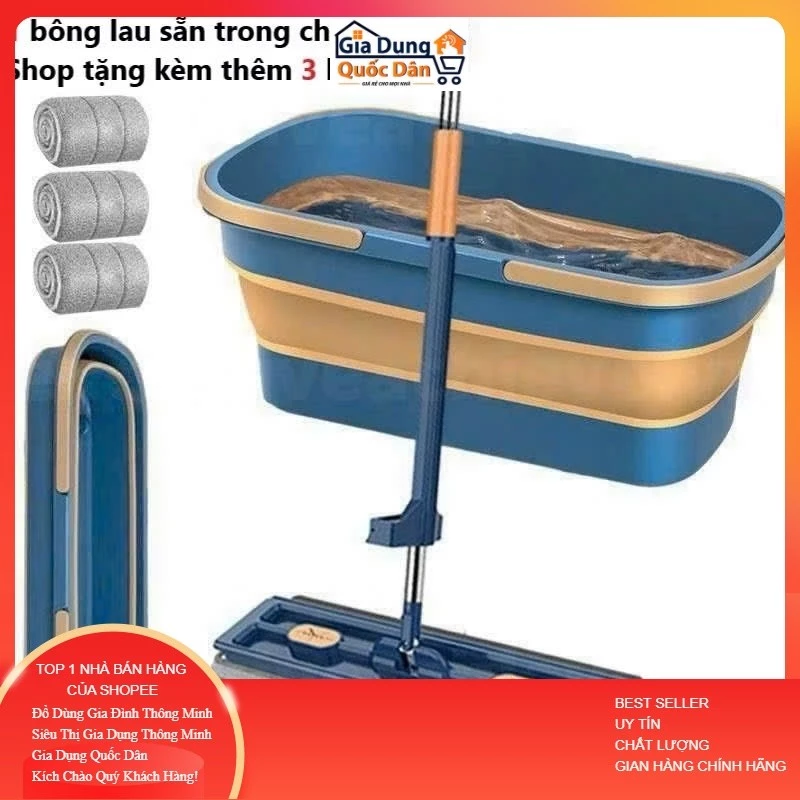 CÂY LAU NHÀ TỰ VẮT KÈM XÔ ĐỰNG TẶNG 4 BÔNG LAU THÔNG MINH