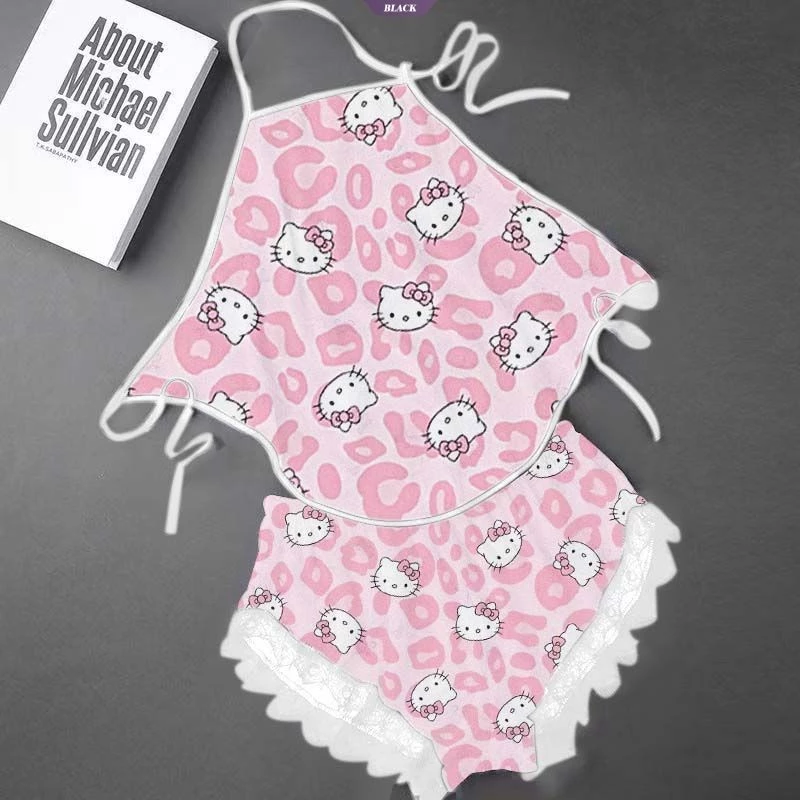 Gợi Cảm Mèo KT Dễ Thương In Yếm Quần Short Bộ Đồ Ngủ Sling Không Lưng Nữ Mỏng Phần Mùa Hè 2025 Mới [BL]