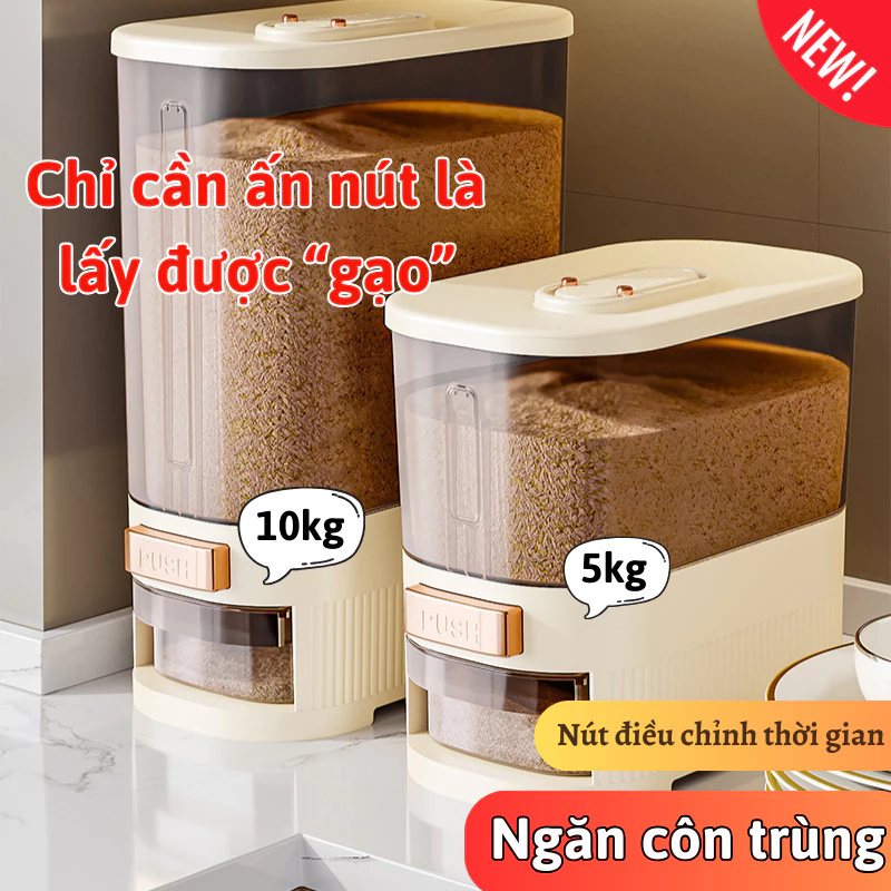 Thùng Đựng Gạo Thông Minh MM HOUSE Cho Gia Đình Chống Ẩm, Chống Mọt Lấy Gạo Tự Động Ngăn Côn Trùng 5kg/10kg