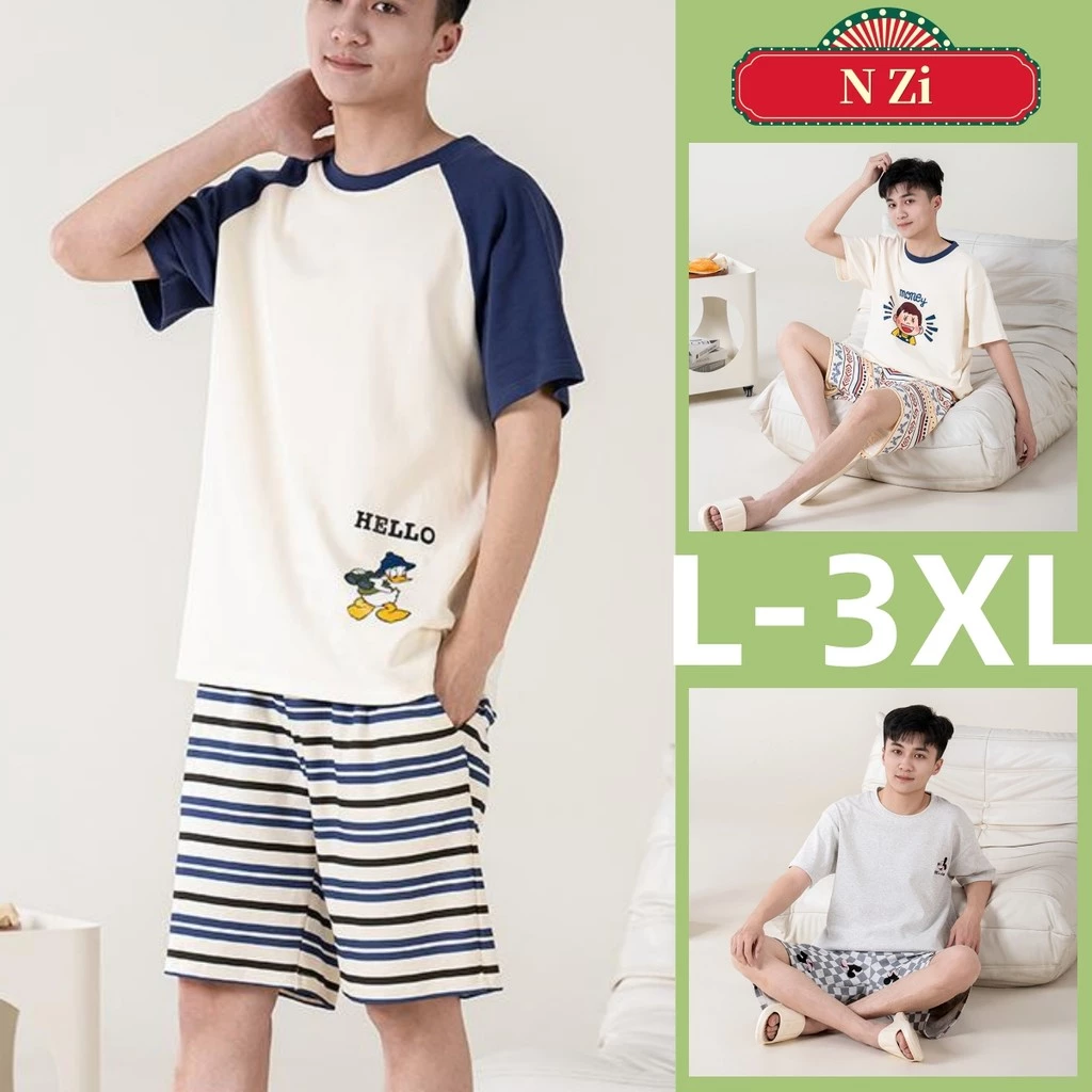 Bộ Đồ Ngủ Nam 100% Cotton Bộ Đồ Ngủ Mùa Hè Tay Ngắn Đồ Ngủ Người Đàn Ông Túi Song Phương Sọc Mặc Nhà