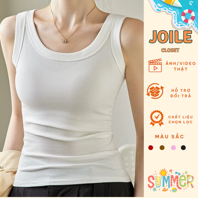 Áo Ba Lỗ Hai Dây Dáng Dài Cổ Chữ U Ôm Body Chất Thun Gân Co Dãn Joile_Closet