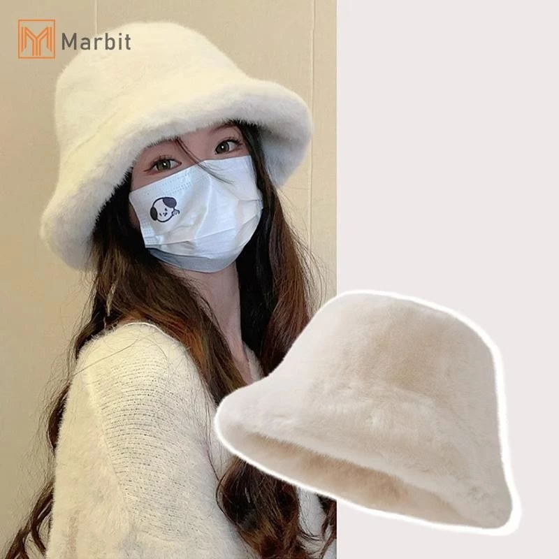 Marbit Mùa Đông Chống Gió Ấm Áp Thời Trang Nữ Màu Trơn Sang Trọng Mũ Xô Lông Tơ Người Cá Mũ Bảo Vệ Tai Panama Mũ Mới