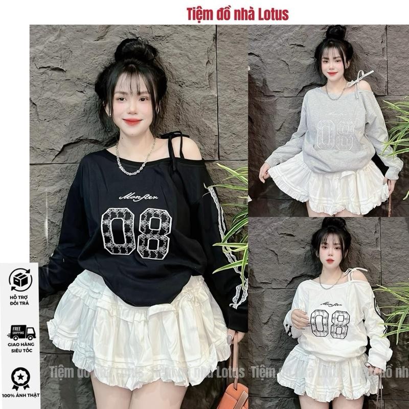 LOTUS - Áo Trễ Vai Tay Dài Thêu Số Phối Ren Top