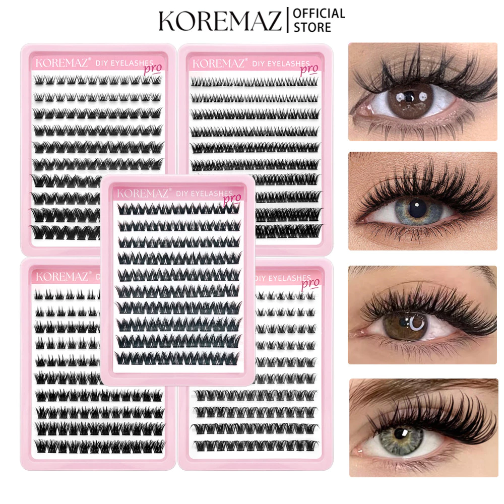 KOREMAZ Lash Cluster Set 3D Lông Mi Giả Dày Lông Mi C + Curl Wispy Cá Nhân Mi DIY Mix Nối Mi Nối Mi Trang Điểm Mi