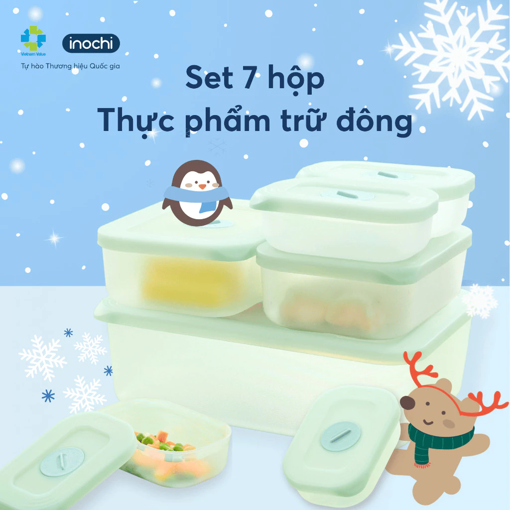 Bộ 7 Hộp Trữ Đông Inochi Hokkaido: 4x290ml, 2x900ml, 1x3600ml, Nhựa PP, Bảo Quản Thực Phẩm Tươi Ngon