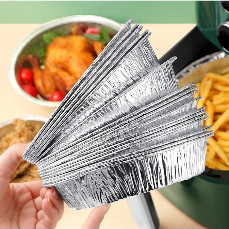 100 Khay Giấy Bạc Lót Nồi Chiên Không Dầu, Lò Nướng - Khuôn Đĩa Nhôm Đựng Thức Ăn nuong no ichien hình tròn giay bac