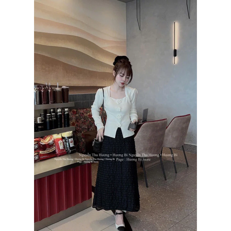 Áo len cổ vuông tôn vòng 1 đính hoa xinh iu ND33