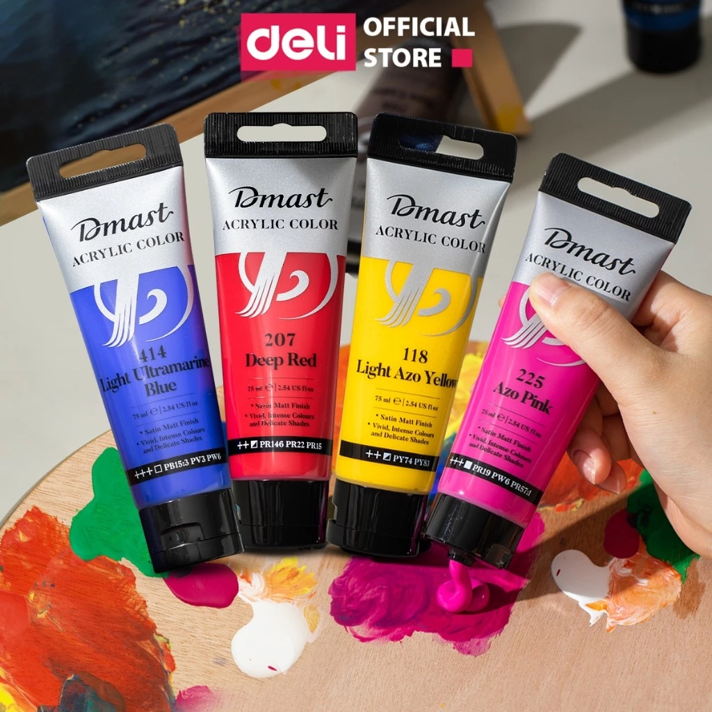 Tuýp Màu Lẻ Acrylic 75ml Dmast Deli Cao Cấp - Đủ Phân Loại Màu - Vẽ Trên Mọi Chất Liệu Bề Mặt Custom Quần Áo