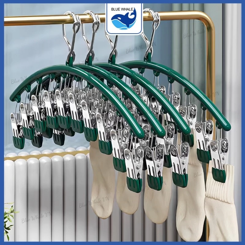 Móc Treo Quần Áo Trẻ Em, Tất, Vớ, Móc Inox 10 Kẹp Treo Khăn Chống Rơi Tiện Dụng