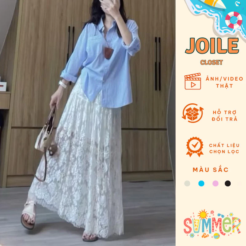 Chân Váy Ren Dáng Dài Xoè, Chân Váy Dài Nhiều Kiểu Phối Ren 2 lớp Dáng Dài Tôn Dáng Joile_Closet