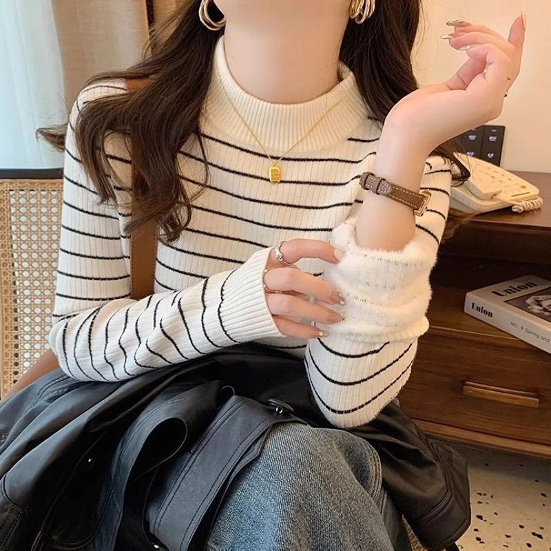 YAYUAN Giữa Cổ Lông Cừu Lót Dày Đáy Áo Sơ Mi Nữ Phong Cách Mới Dài Tay Sli