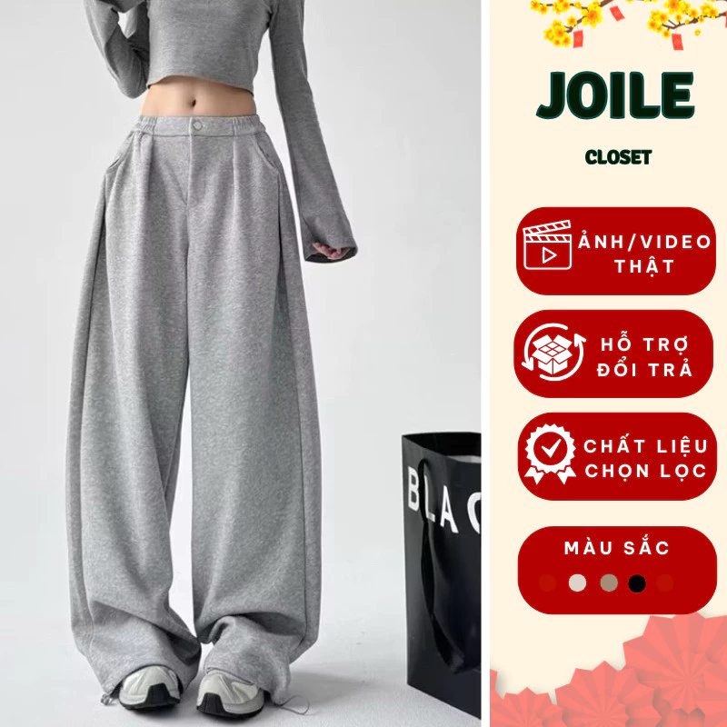 Quần Ống Suông Nỉ Da 2 Cúc, Quần Ống Rộng Chất Nỉ Cá Tính, Thoải Mái Ấm Áp Joile_Closet