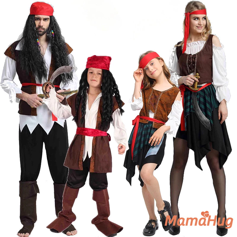 Trẻ Em Cướp Biển Thuyền Trưởng Bé Trai Grils Halloween Trang Phục Gia Đình Cha Mẹ Con Cướp Biển Phi Hành Đoàn Trình Diễn Trường Trang Phục Vai Trò Chơi Họa Tiết Trang Phục Hóa Trang Phiêu Lưu Lịch Sử Cosplay