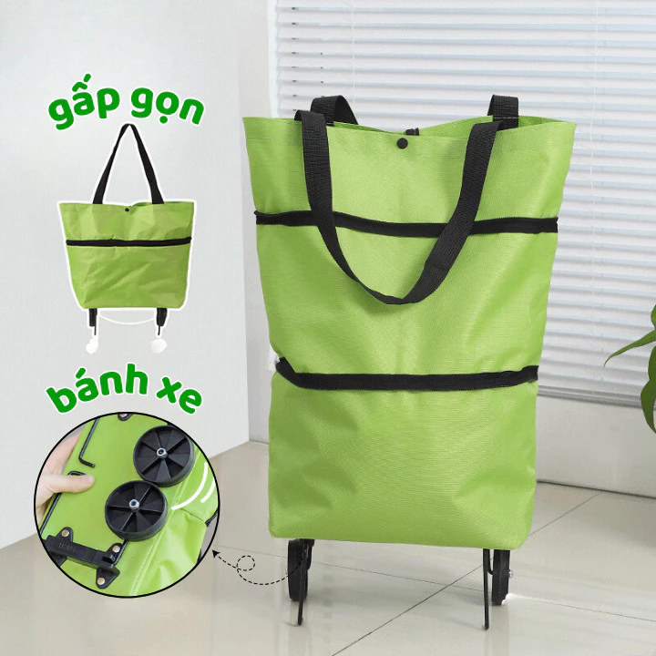 Túi Kéo Túi Xách Đi Chợ Giỏ Đựng Đồ Đi Siêu Thị, Túi Đựng Đồ Đa Năng Gấp Gọn Có Bánh Xe Kéo Tiện Lợi