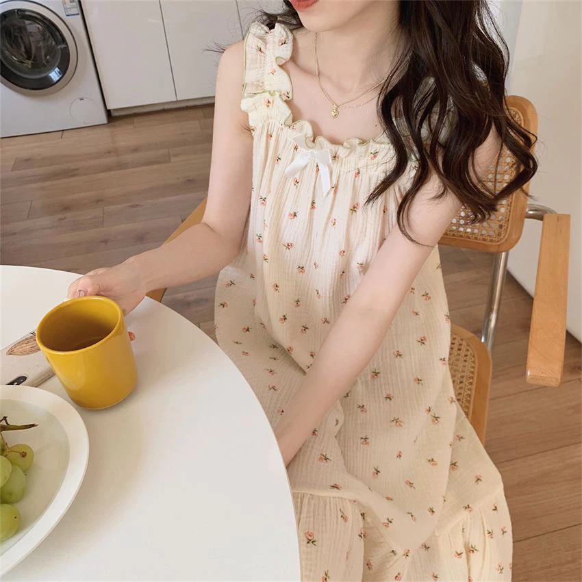 [Sẵn Sàng] Bộ Đồ Ngủ Nữ Sling Váy Ngủ Bé Gái Bộ Đồ Ngủ Kích Thước Lớn Phong Cách Nhật Bản nis Phong Cách Mùa Hè Ngọt Ngào Học Sinh Pháp Phong Cách Mỏng Homewear Dress Thoải Mái Thoáng Mát Rời