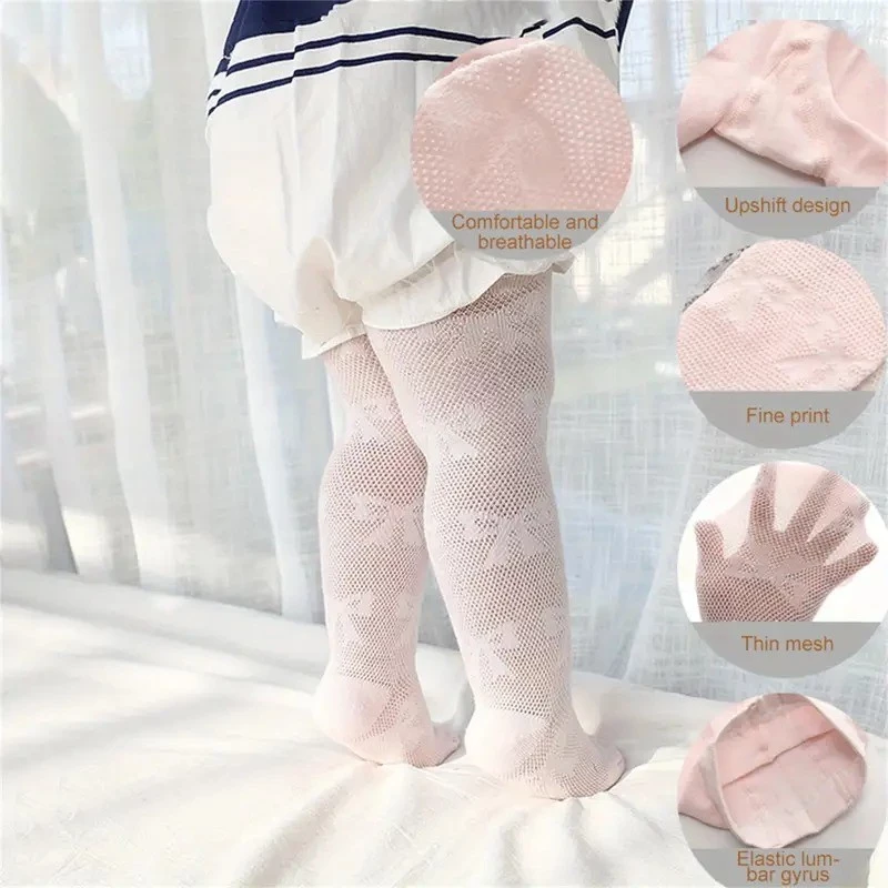 1 Quần Lưới Bé Gái, Quần Lót Họa Tiết Nơ Mỏng, Vớ Cotton Thoáng Khí Đế Chống Trơn Trượt, Quần Lót Cao Cấp Co Giãn Mềm Mại Cho Trẻ Sơ Sinh 0 ‐ 2 Tuổi