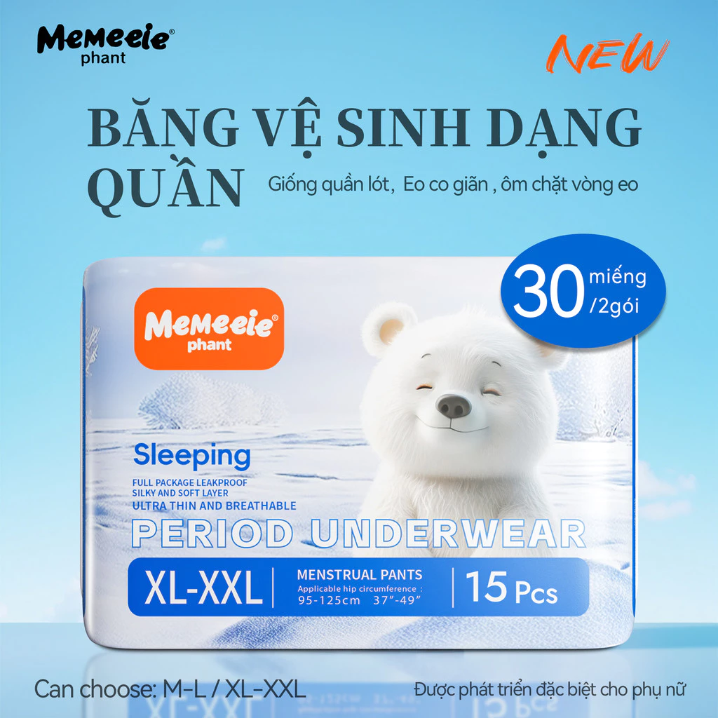 Băng vệ sinh hình quần Memeeie, siêu mỏng thấm siêu mềm chống tràn, đóng gói 30 miếng [Tên bìa SP]