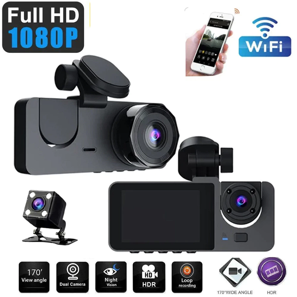 TGUAN Camera hành trình ô tô Taxi hỗ trợ kết nối 3 mắt ghi hình tốc độ cao Wifi full HD 1080p hồng ngoại siêu nét