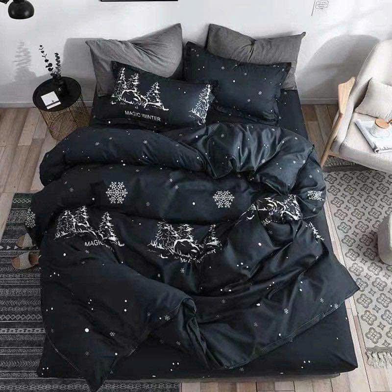 Combo 5 món ga gối chăn phao trần bông tone màu tối sạch sẽ giặt máy thoải mái không phai màu