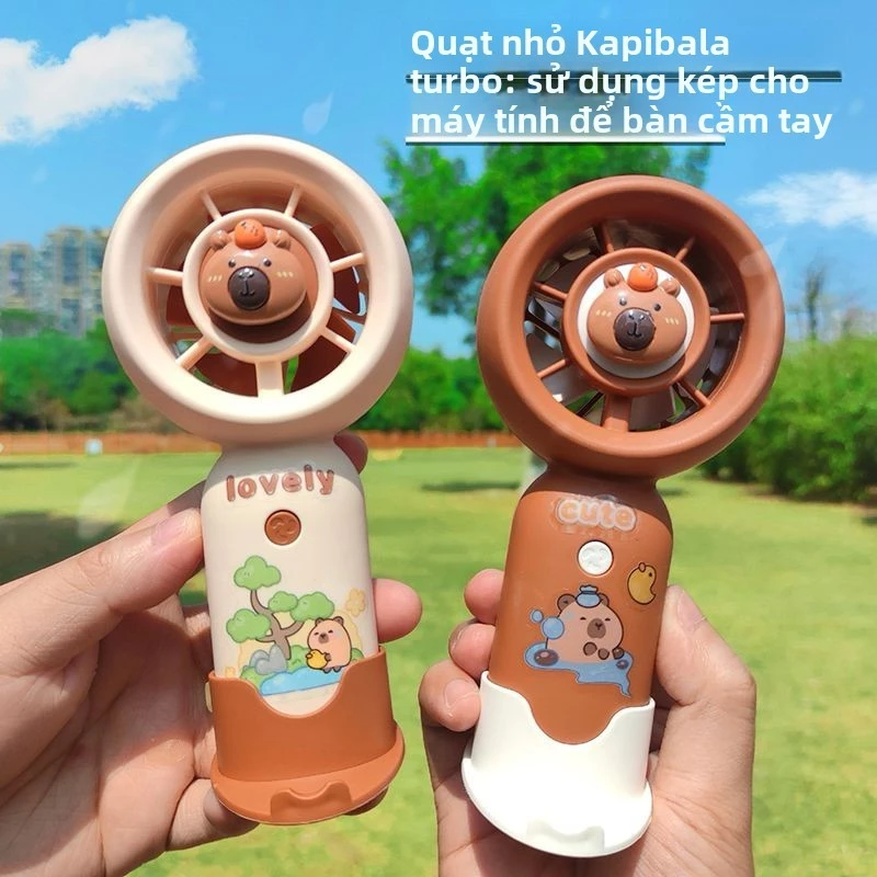 Quạt Mini Cầm Tay Hình Capybara Dễ Thương - Quạt Sạc USB 3 Chế Độ Gió, Dùng Tay Hoặc Để Bàn Cho Bé Và Người Lớn
