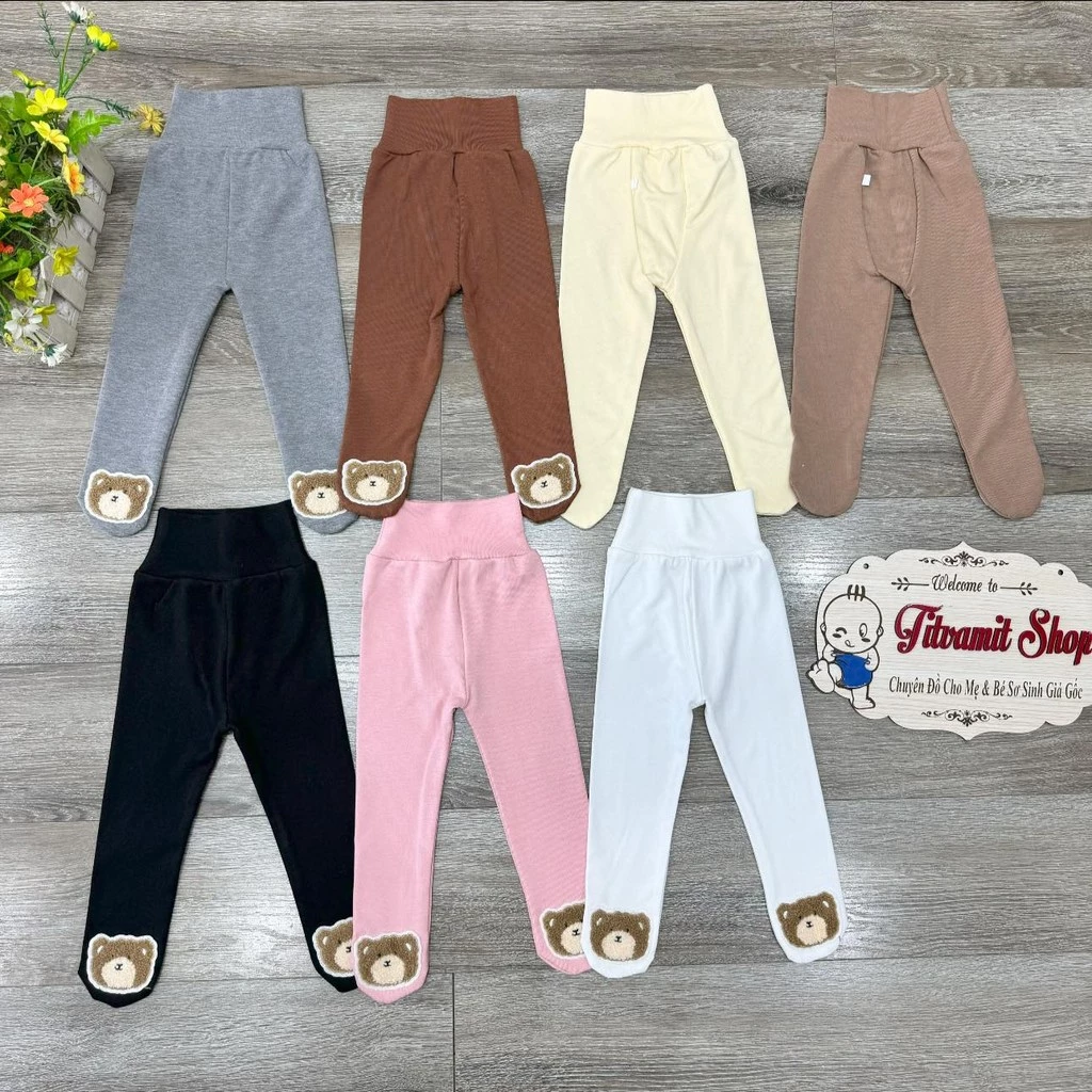 [Form ôm] Quần tất lót lông liền bàn cạp cao can đũng đóng bỉm cho bé, quần legging liền tất