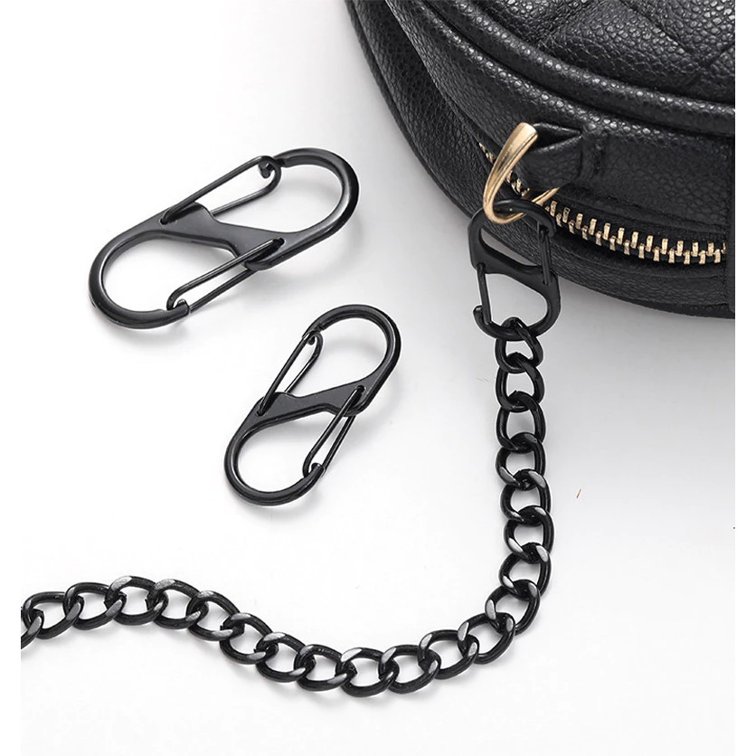 Túi Dây Xích Khóa Hợp Kim Mini Carabiner Móc Khóa Đa Năng Ngoài Trời Treo Điều Chỉnh Bơi Đen Hợp Kim Kẽm Hình Chữ S 8 Khóa