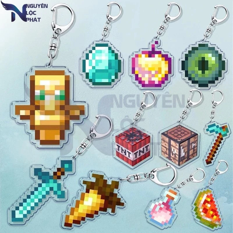 Móc khóa phong cách pixx-xel hoạt hình dễ thương cho phụ kiện túi xách, thời trang game thủ ,quà tặng retro