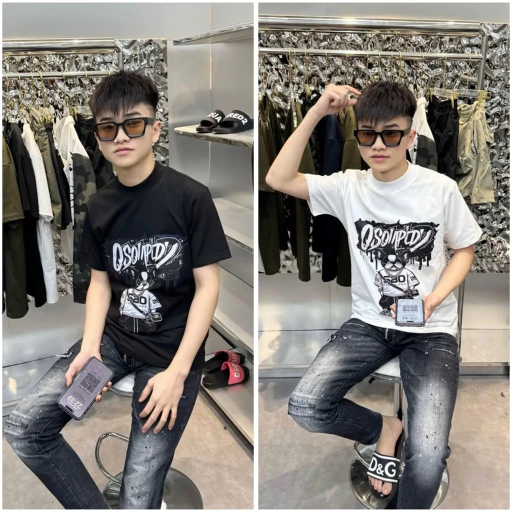Áo Thun D Q Họa Tiết Cún In Pet Thời Trang Nam Nữ , Chất Coton 2C Thoáng Mát