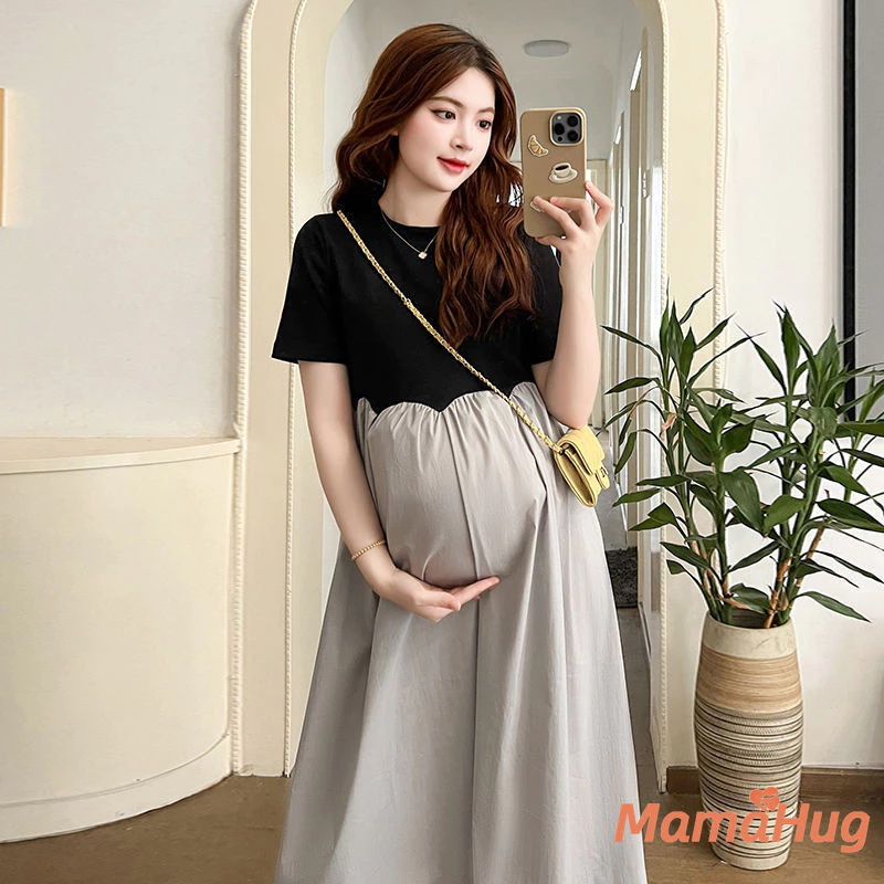 2026 Váy bà bầu Mùa hè Hàng mới về Váy ngắn tay sang trọng Thanh lịch Silhouette Bụng Bảo hiểm Khí hậu nhiệt đới Chụp ảnh Quà tặng Thời tiết nóng Váy thường ngày Quần áo bà bầu