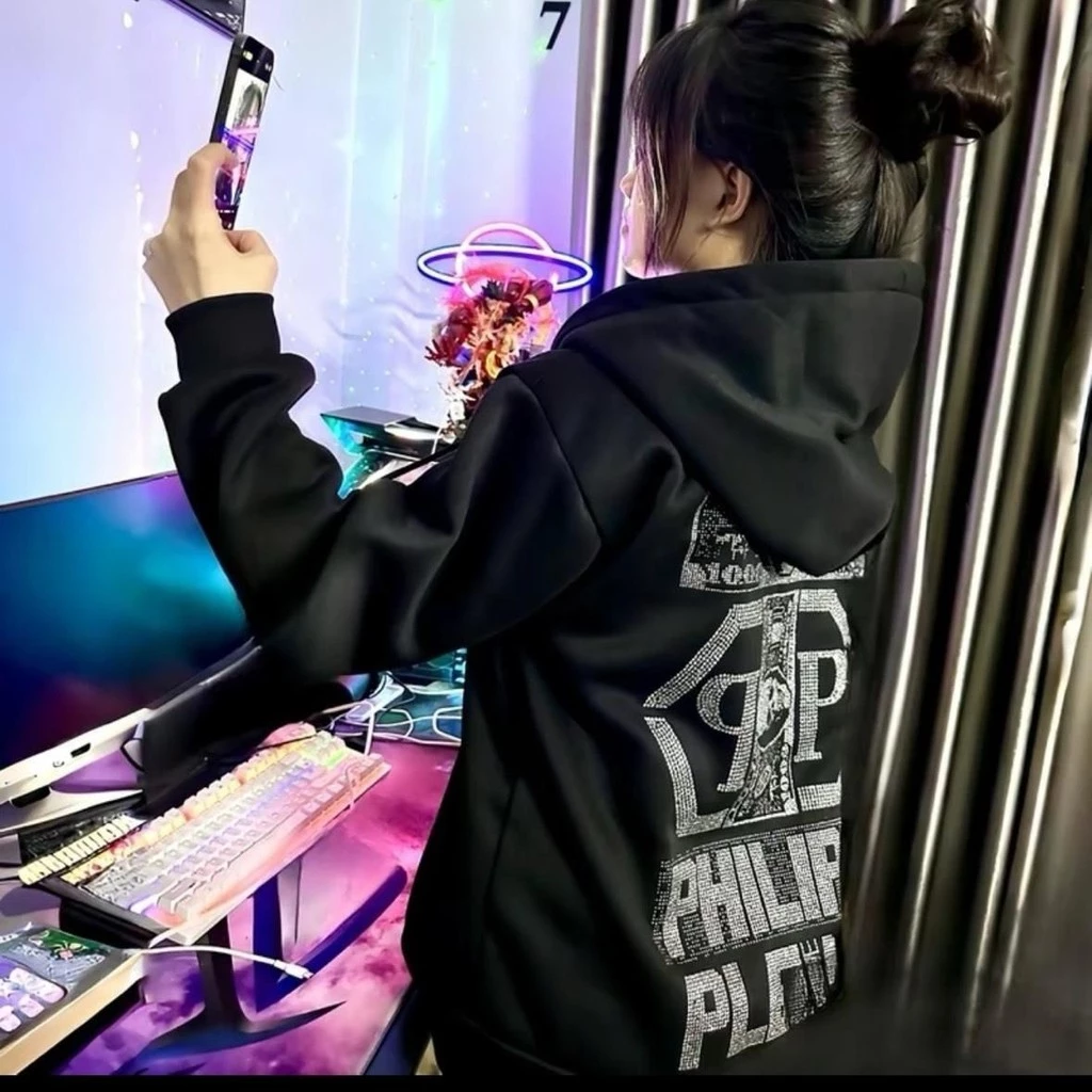 Áo Hoodie Phi Líp Chất Nỉ Hình In Kim Tuyến Cực Nét Hàng Đẹp Cao Cấp Top Dài tay Đen