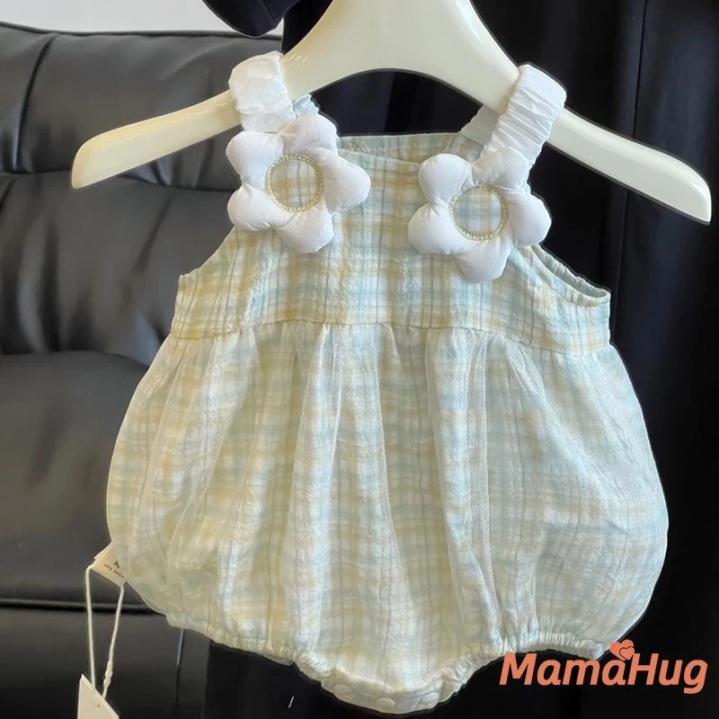 Mùa Hè 2026 Quần Áo Bé Gái Gingham In Suspender Romper Sơ Sinh Có Thể Điều Chỉnh Chụp Thoáng Khí Cotton Nhiệt Đới Phong Cách Hàn Quốc Rời Phù Hợp Với Onesie​​