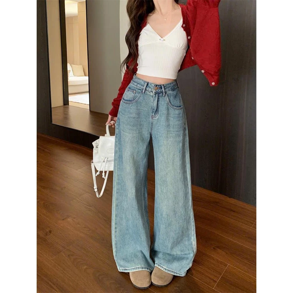 Quần jeans nữ ống rộng thiết kế đơn giản xanh nhẹ nhàng , cạp cao cực tôn dáng