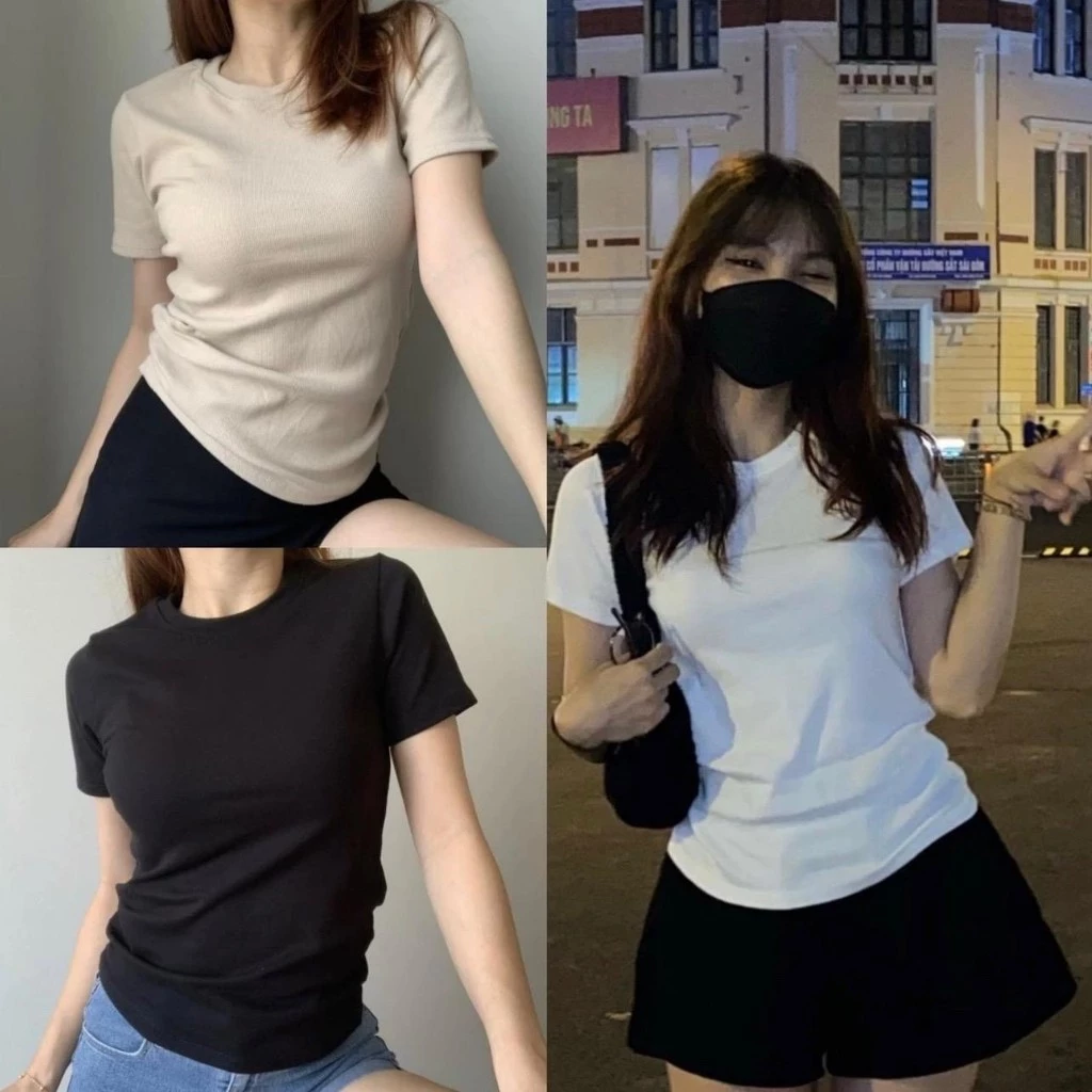 Áo thun trơn Bigsize nữ baby tee cổ tròn basic trơn vải thun co giãn thoải mái có size 60-95kg -G244