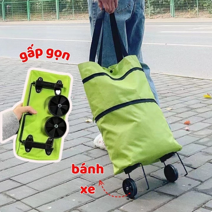 Túi Kéo - Túi Xách Đi Chợ, Giỏ Đựng Đồ Đi Siêu Thị, Túi Đựng Đồ Đa Năng Gấp Gọn Có Bánh Xe Kéo Tiện Lợi