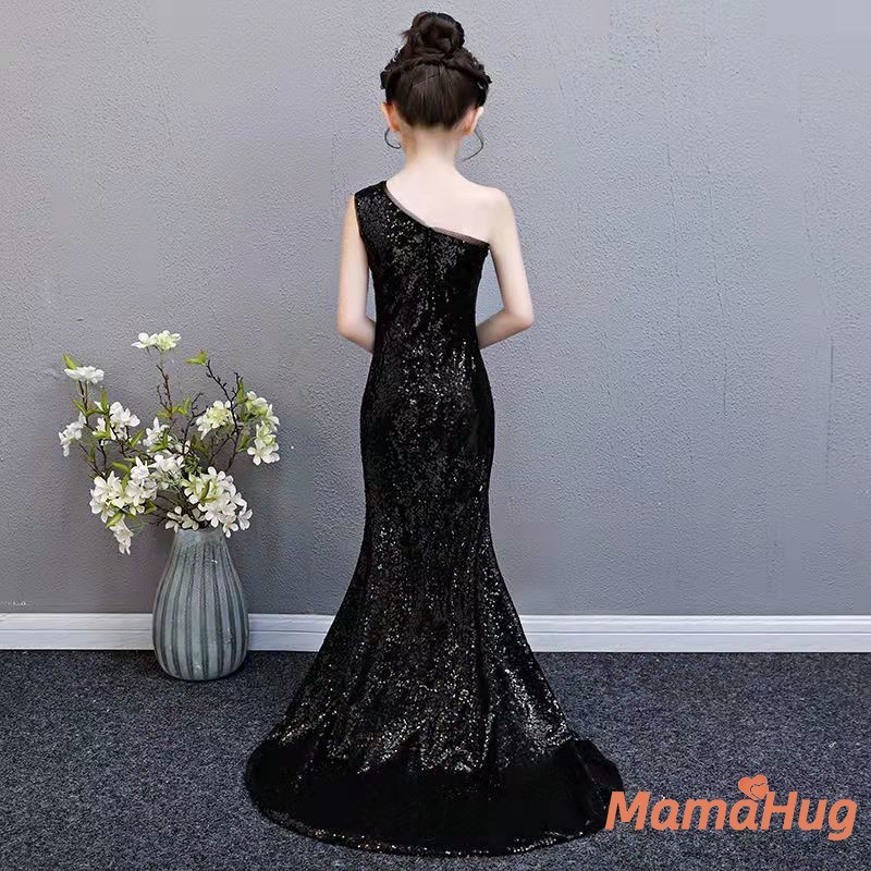 Trẻ Em Bé Gái Màu Đen Nàng Tiên Cá Trang Phục Trẻ Em Dài Tàu Dạ Hội Đường Chạy Trình Chủ Piano Recital Mùa Xuân Mùa Hè Trang Trọng Tập Đi-Đầm Tiệc Cưới Sang Trọng