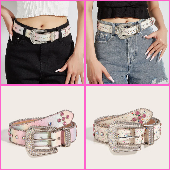 Thắt lưng nam nữ  Y2K cho quần Jean, Belt đính đá đinh tán lấp lánh dễ phối đồ phong cách Instagram OLL37