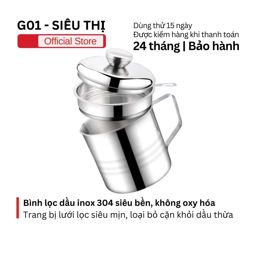Ca lọc dầu ăn inox 304 dung tích 1.3L kèm rây lọc, chống gỉ, an toàn, tiện dụng cho nhà bếp