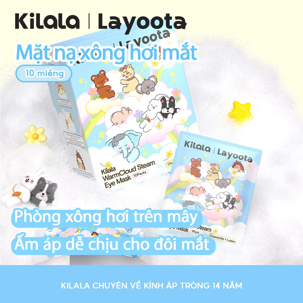 Mặt nạ xông hơi mắt Kilala (10 miếng) thư giãn vùng da mắt, vải không dệt êm dịu, thân thiên với da, kết hợp keo dính và hạt sinh nhiệt, tạo cảm giác ấm lên ở vùng mát giúp thư giãn（10 miếng&1 miếng）