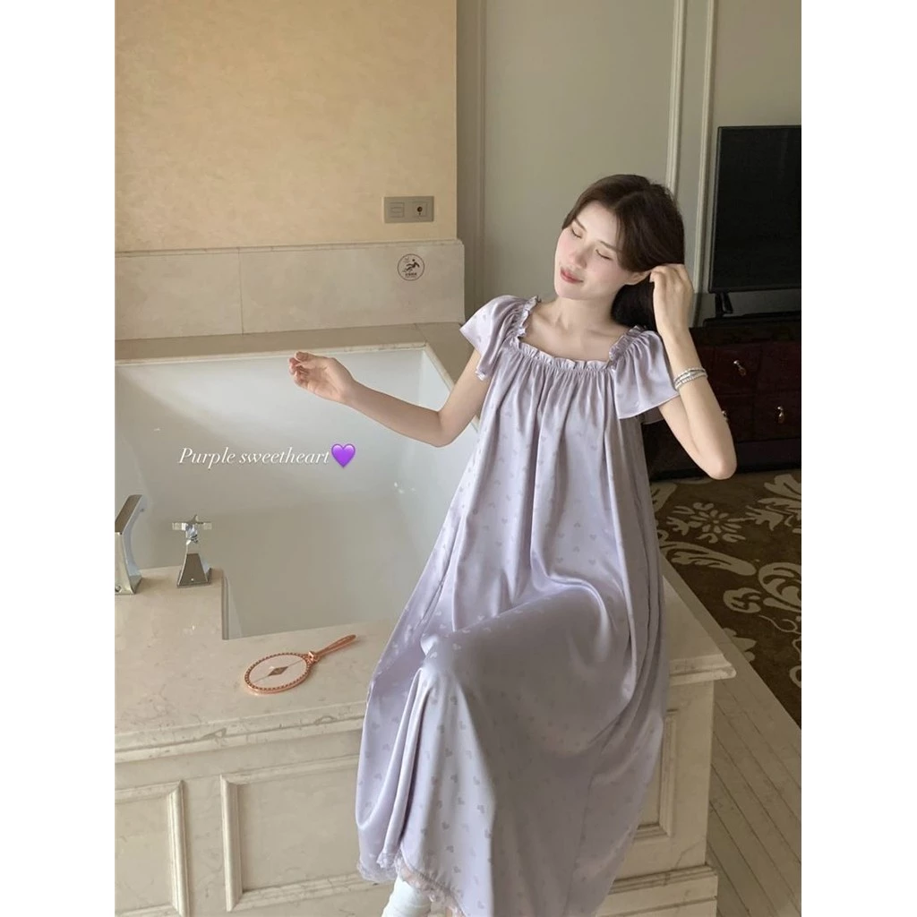 [Sẵn Sàng] Bộ Đồ Ngủ Nữ Tay Ngắn Váy Ngủ Ice Silk Váy Gợi Cảm Bộ Đồ Ngủ Size Lớn Váy Dài Pháp Ngọt Ngào Phong Cách Công Chúa Mùa Hè Phong Cách Mới Homewear Thoải Mái Thoáng Mát Rời