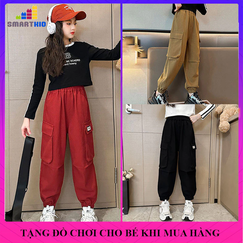[18-52kg] Quần bé gái, quần túi hộp nữ thu đông cho bé gái từ 6-15 tuổi, vải nỉ mẫu A, quần đi học, quần dài cho trẻ em