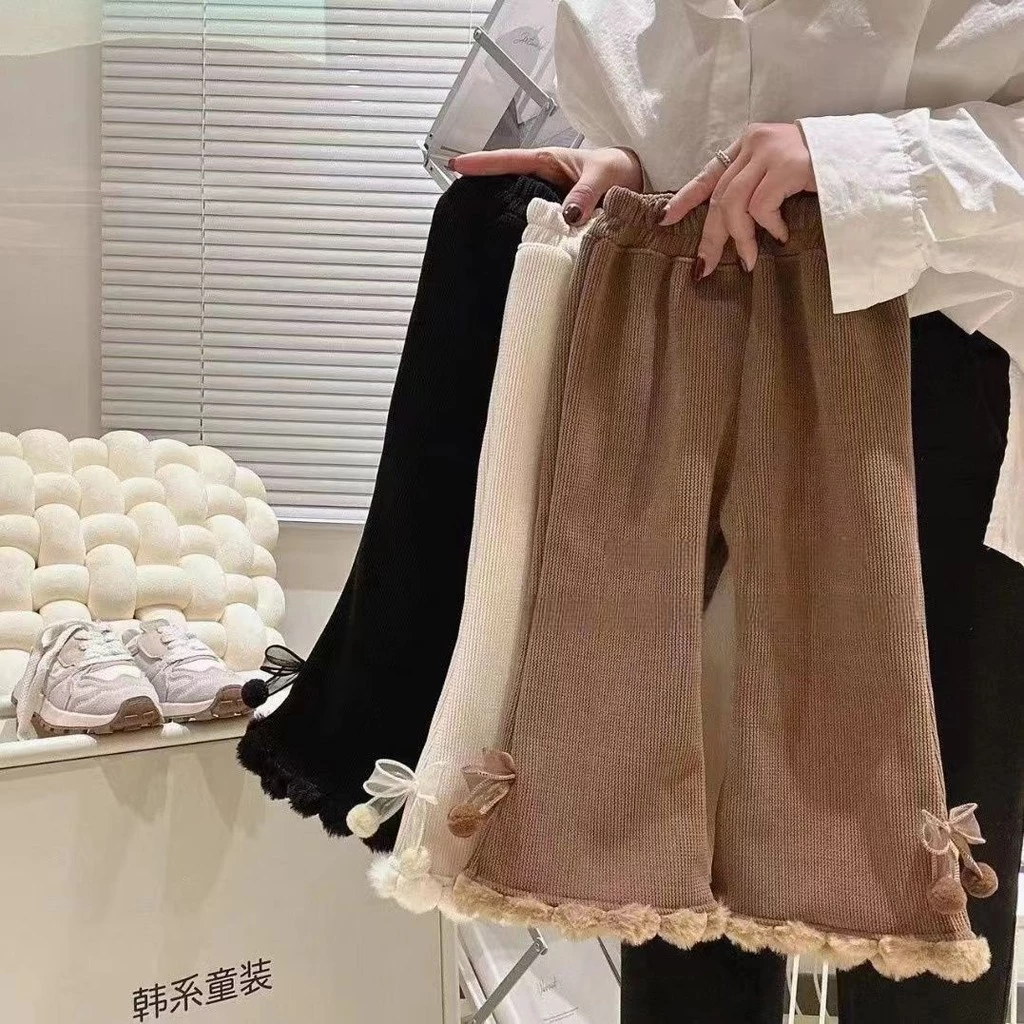 Quần Lông Nhung ống Loe Cho Bé Gái, Quần Ống Rộng Quần Nhung Dày Dặn Cho Bé Cho Bé Mặc Mùa Đông Ấm Áp