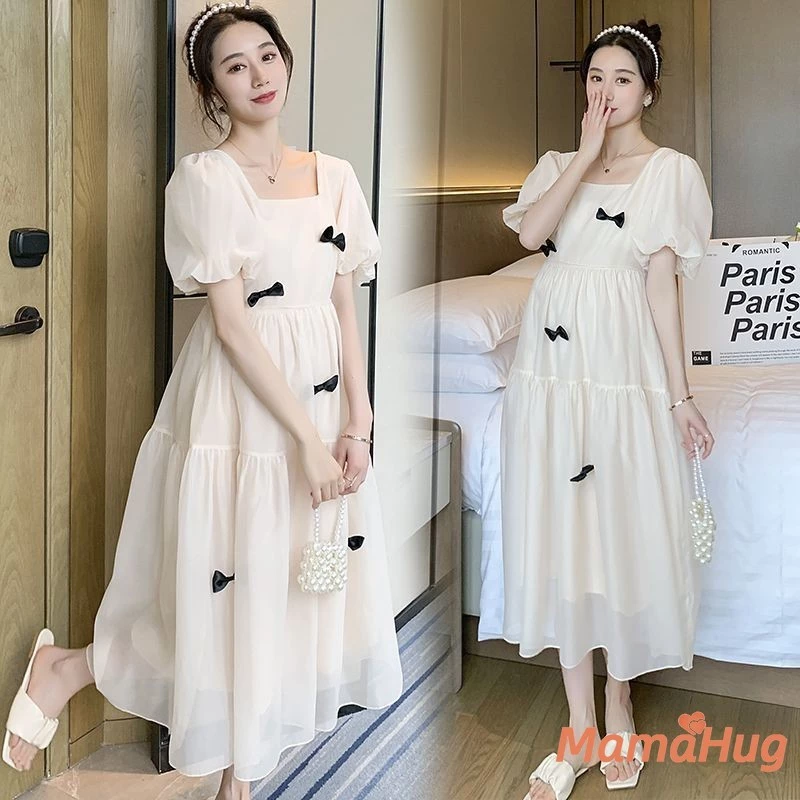 Váy bà bầu Hàn Quốc Slim Silhouette Maxi Dress Trang phục bà bầu mùa hè Bộ bông thoáng khí Bệnh viện & Bãi biển Thiết kế sẵn sàng không đầy hơi