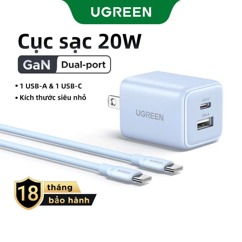 【 Nexode + 2 Cổng 】 UGREEN 20W GaN Sạc Mini USB C Sạc Điện Thoại PD3.0 QC3.0 Cho iP16 15 Pro Max Samsung S25  Ultra