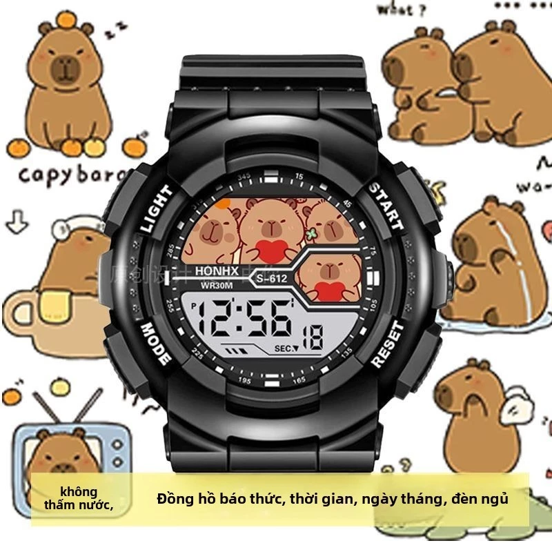 Đồng hồ điện tử thể thao trẻ em Capybara -LED ban đêm, báo thức, hiển thị giờ và ngày