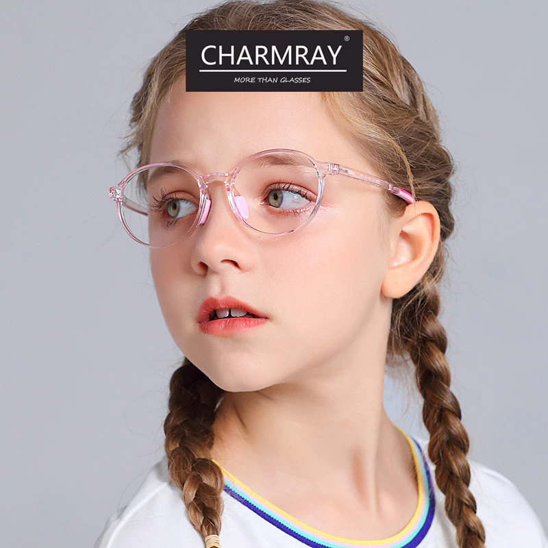Charmray Kính mắt khung mềm và thoải mái cho trẻ em Khung tròn chống bức xạ