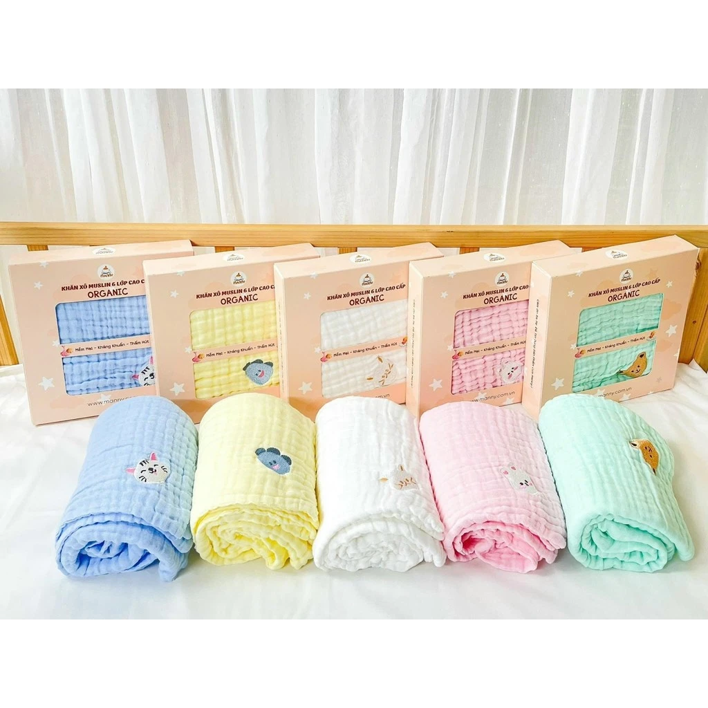 Khăn Tắm Xô Nhăn Muslin 6 Lớp Manny Mềm Mại Chống Khuẩn Thấm Hút Tốt Kích Thước 100x110cm Cho Bé