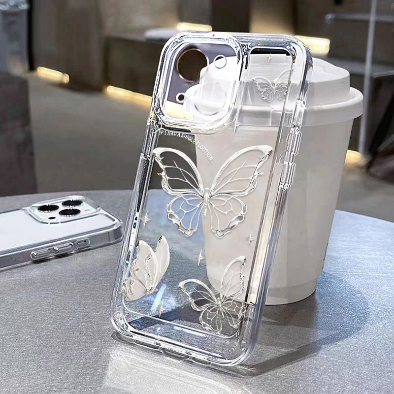 ốp lưng iphone Bướm Rỗng Bạc Thích Hợp Cho IPhone 15 Pro Max 11 12 13 14 Pro Max X XR XS Max 7Plus 8Plus Niche Cao Cấp-SN