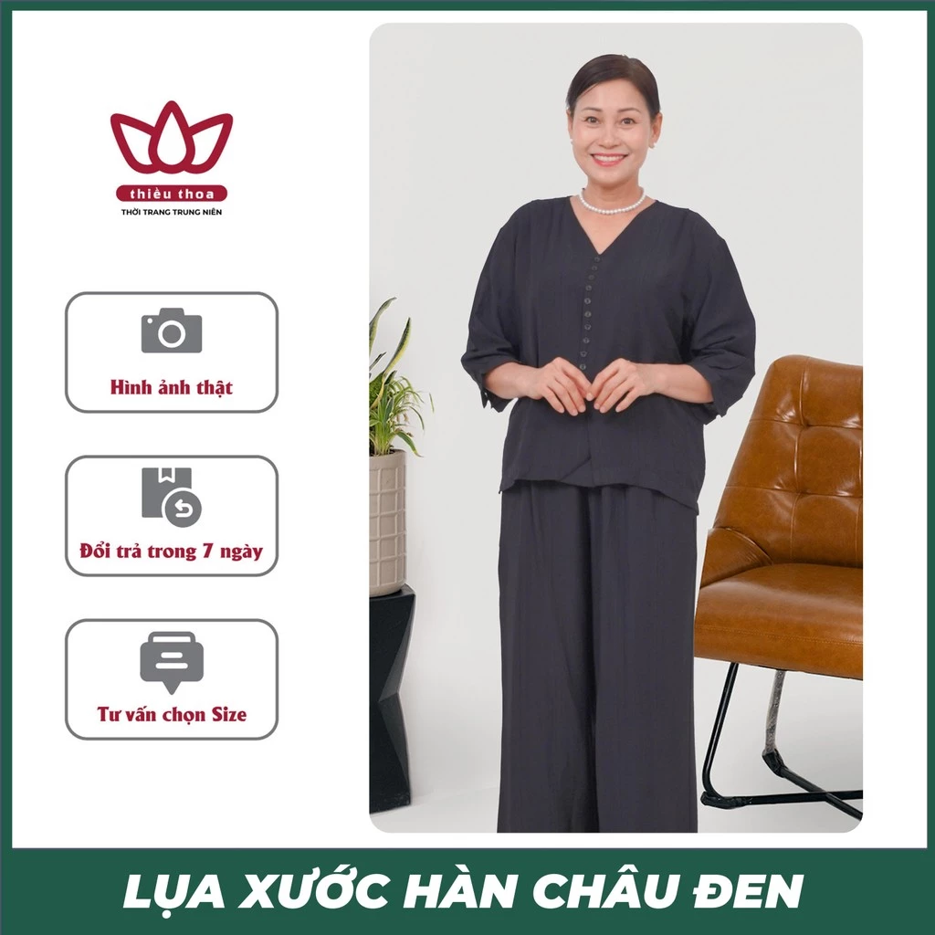 Đồ Bộ Lụa Xước Trung Niên Hàn Châu Ngắn Tay Đi Chùa Gấm Lụa Cao Cấp Sang Trọng - Thiều Thoa Store